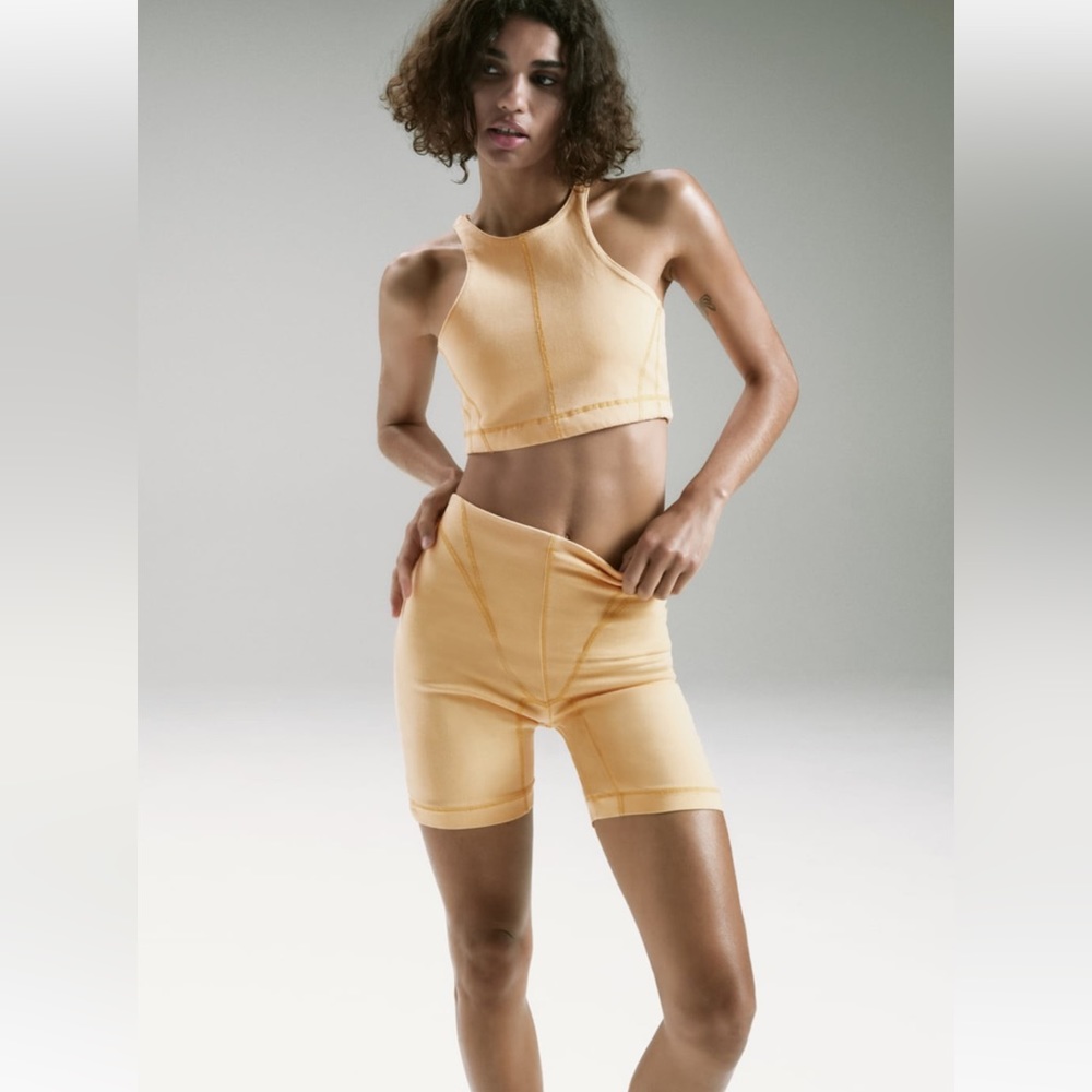 NWT Zara Set of Stretch Denim Racer Back Crop Top and Bike Shorts